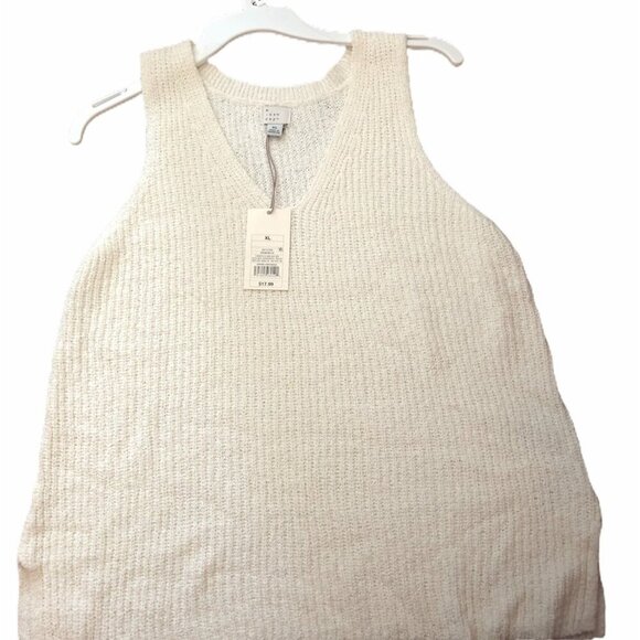 A New Day Women's Sleeveless Relaxed Knit V-Neck Sweater Cream XXL Cotton Blend - Picture 5 of 6